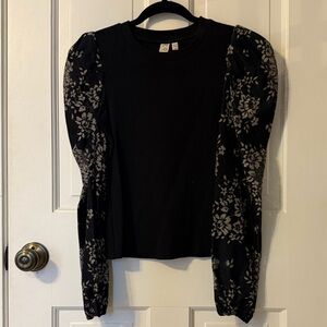Dolan Black Floral Sleeve Blouse